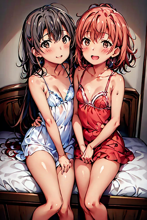 ((highest quality)), ((masterpiece)), (be familiar with), Perfect Face, indoor, Bedroom, Watching the audience,
One woman, Yuigahama Yui,
Open Mouth, Ecstatic expression, blush, smile,
Small breasts, Flat Chest, Young Girl, , , Girl,
Short Hair, Salmon-colored hair, Salmon-colored eyes, Side Pony,
Leg spread,