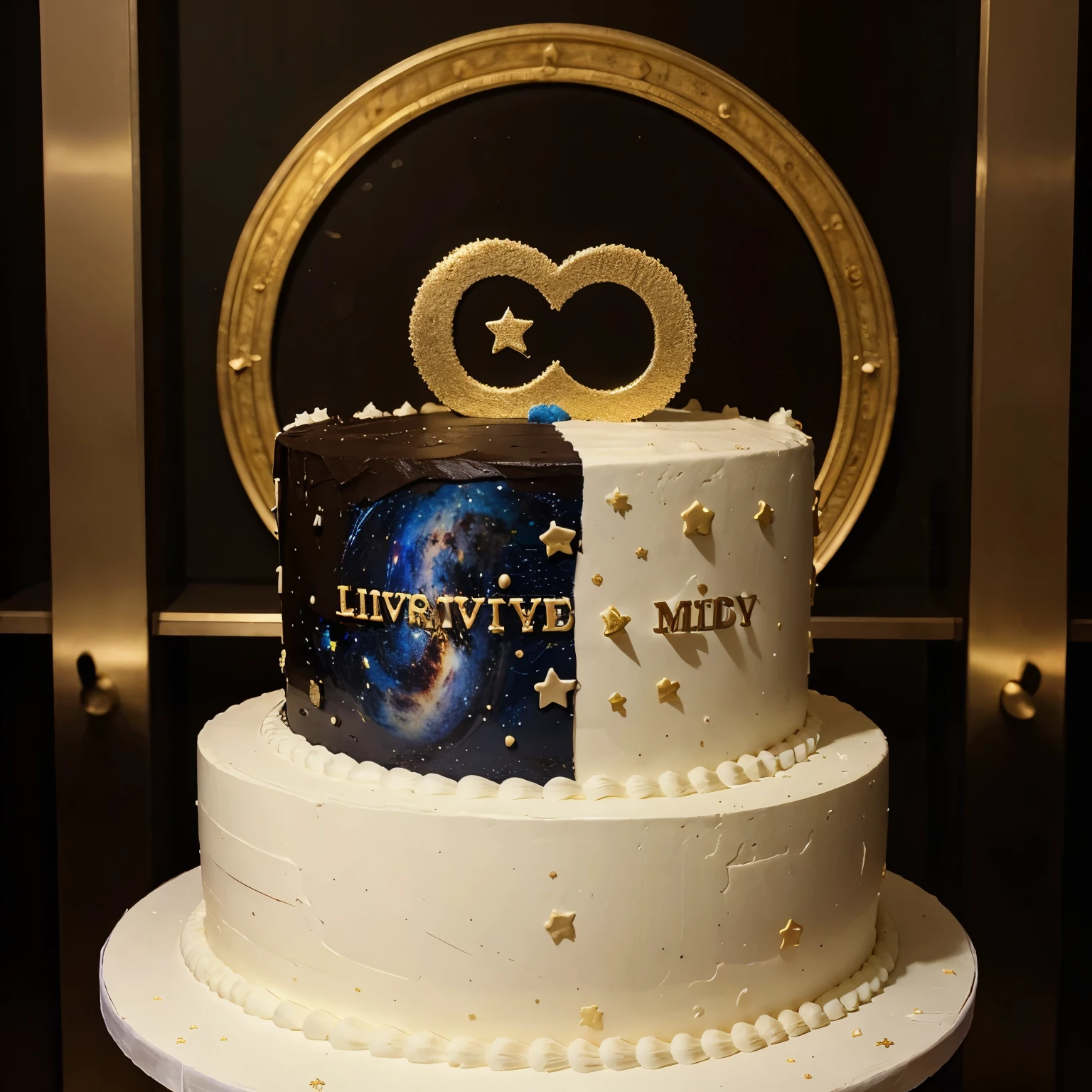 Civil marriage cake that has an image of the universe and the number 1111