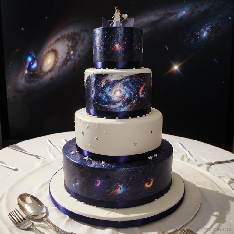 Wedding cake with images of galaxies and the number 1111