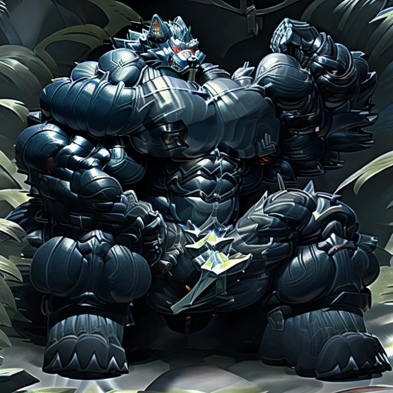 (masterpiece, best quality, detailed:1.2) detailed full body, 8K, freddy, wolf muscular werewolf, muscular! Commission for High Res,
unusually developed muscular body, body full of huge muscles. 
pectorales enormes. Exaggeratedly huge muscles. Gigachad Muscular, 8K, Masterpiece, highres, future fiction. black visor, Detailed head, Detailed Body,full body, Detailed abs, wearing crNanosuit,strong and imposing, thicc, sitting on the throne,