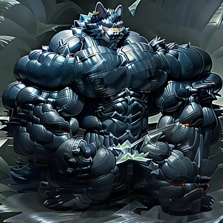 (masterpiece, best quality, detailed:1.2) detailed full body, 8K, freddy, wolf muscular werewolf, muscular! Commission for High Res,
unusually developed muscular body, body full of huge muscles. 
pectorales enormes. Exaggeratedly huge muscles. Gigachad Muscular, 8K, Masterpiece, highres, future fiction. black visor, Detailed head, Detailed Body,full body, Detailed abs, wearing crNanosuit,strong and imposing, thicc, sitting on the throne,