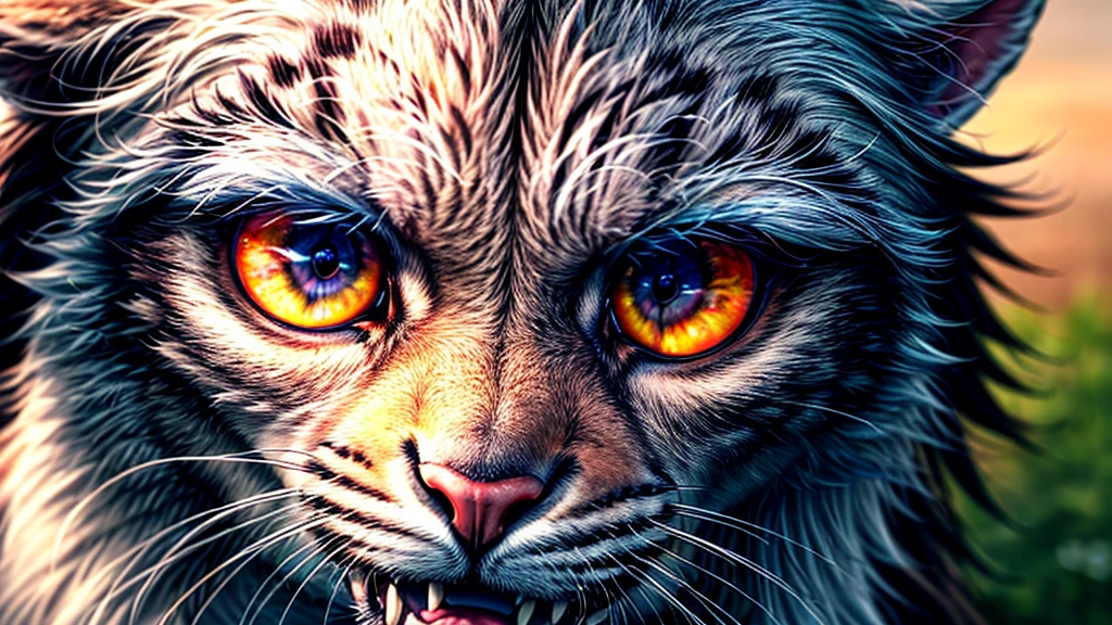 A close-up wildlife portrait, with intense eyes and detailed fur, showcasing the raw beauty of animals. (best quality,4k,8k,highres,masterpiece:1.2),ultra-detailed,(realistic,photorealistic,photo-realistic:1.37), vivid colors,sharp focus,physically-based rendering,studio lighting,bokeh, animal photography, close-up, predator, prey, intense gaze, fierce competition, capturing the moment, wildlife, natural habitat.