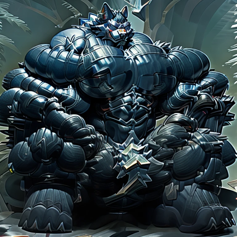 (masterpiece, best quality, detailed:1.2) detailed full body, 8K, freddy, wolf muscular werewolf, muscular! Commission for High Res,
unusually developed muscular body, body full of huge muscles. 
pectorales enormes. Exaggeratedly huge muscles. Gigachad Muscular, 8K, Masterpiece, highres, future fiction. black visor, Detailed head, Detailed Body,full body, Detailed abs, wearing crNanosuit,strong and imposing, thicc, sitting on the throne,