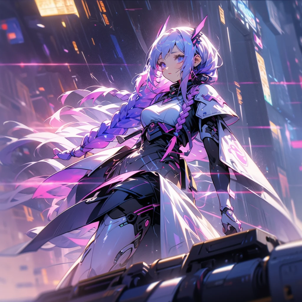 White and purple gradient braids,Animation,Futurism,Armor,Girl