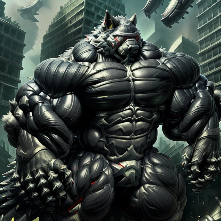 (masterpiece, best quality, detailed:1.2) detailed full body, 8K, freddy, wolf muscular werewolf, muscular! Commission for High Res,
unusually developed muscular body, body full of huge muscles. 
pectorales enormes. Exaggeratedly huge muscles. Gigachad Muscular, 8K, Masterpiece, highres, future fiction. black visor, Detailed head, Detailed Body,full body, Detailed abs, wearing crNanosuit,strong and imposing, thicc, city