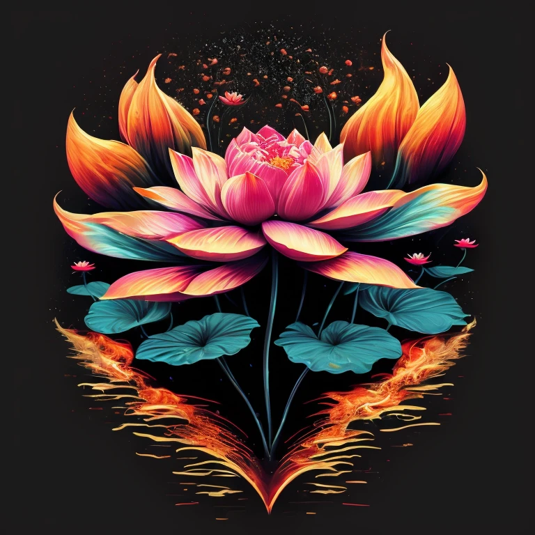 Fire lotus flower print,water Nature, lotus flower falling bloom Botanical, Organic, amazing artwork illustration, in one, digital artwork, amazing 300s vector image, t-shirt design, isolated, black background bomb, war, madness, amazing artwork illustrations ,bambo,bombs,roses,everything,digital artwork,amazing