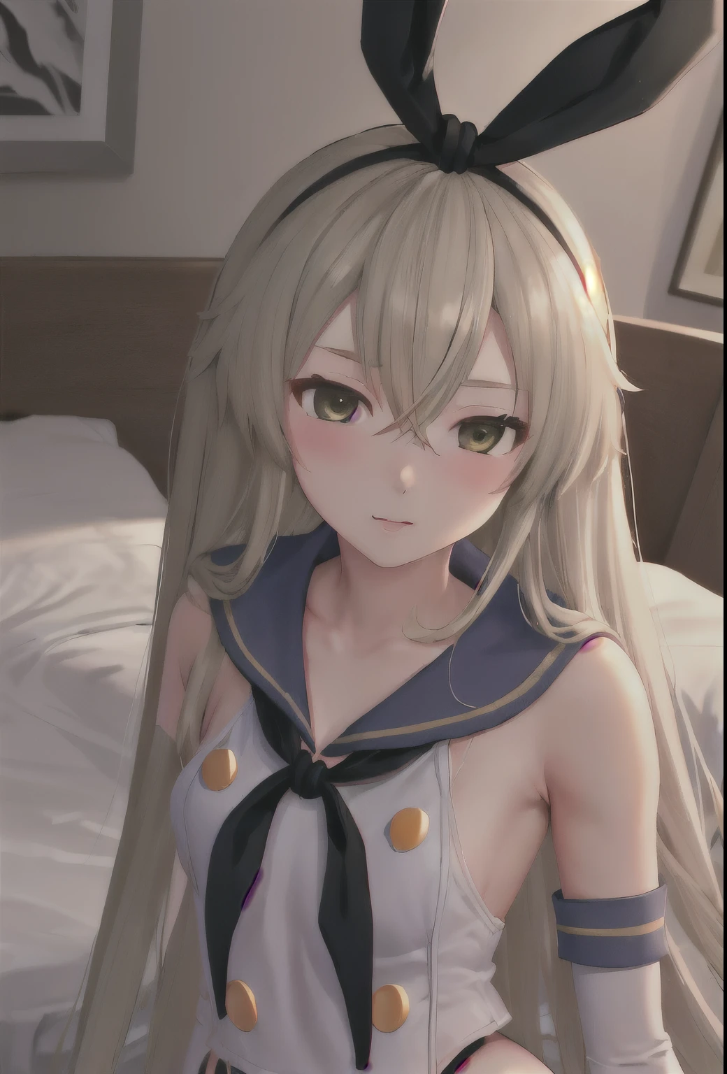 {Safety:1.10}, highest quality, masterpiece, High resolution, alone, {shimakaze_Fleet Collection:0.90}, ((whole body、Sexy pose、On the bed))