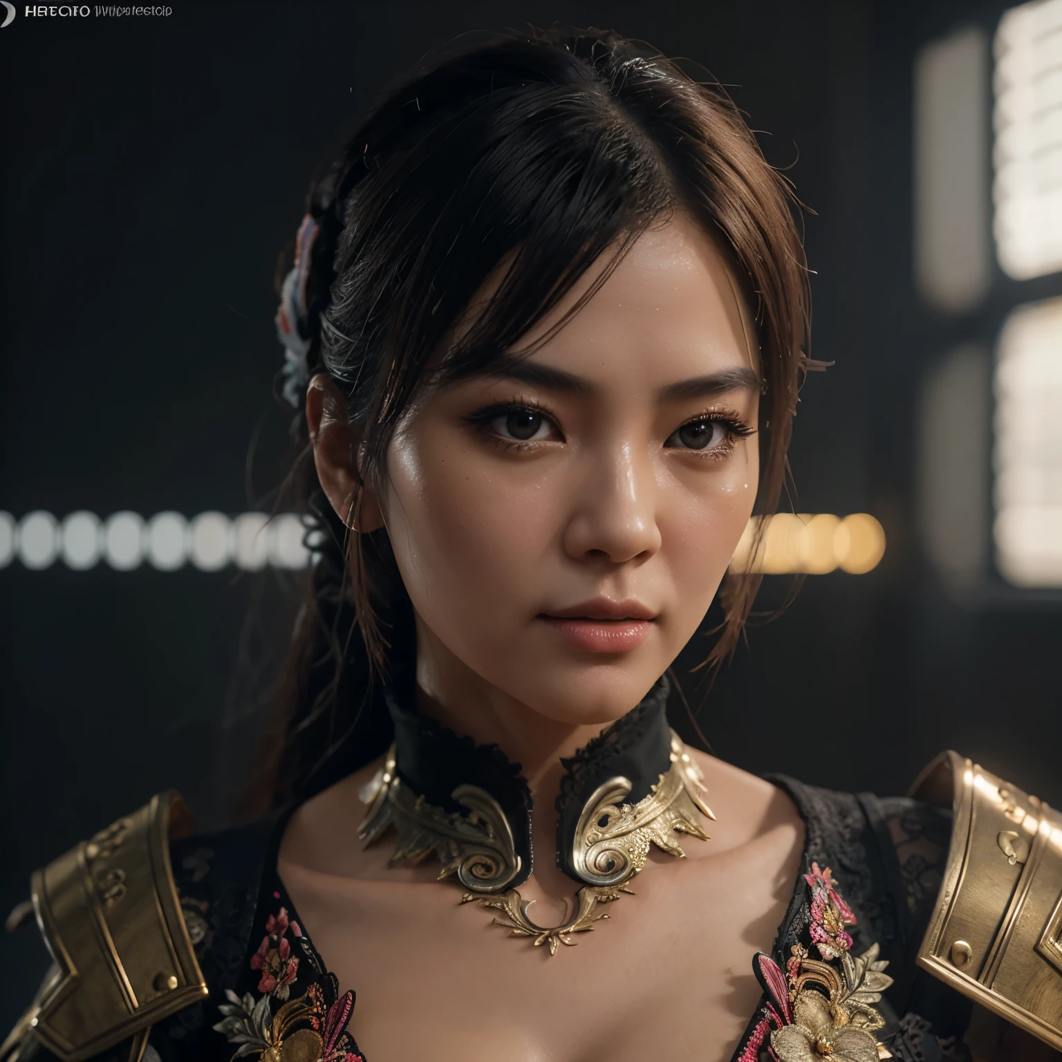 Character sheet, ultra-detailed complex 3d rendering with porcelain profile of Vietnamese character, maximalist beautiful studio soft light, rim lighting, vibrant details, lace, hyper-realistic, hand, facial muscles, electric wires, microchip, elegant, beautiful background, octane, H.R. style giger