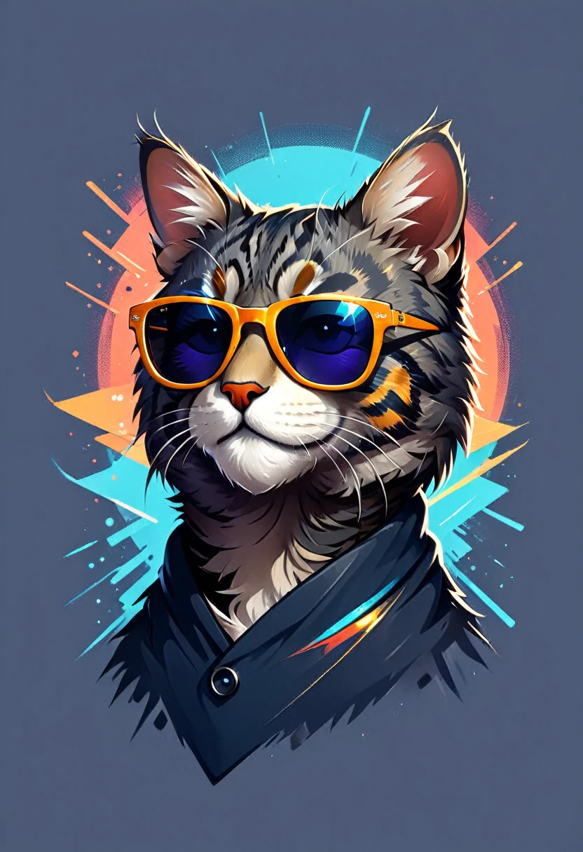 tshirt design, Handsome tabby cat wearing sunglasses, digital art by Jan Tengnagel, Shutterstock Contest Winner, furry art, artwork, Angular, art,cute