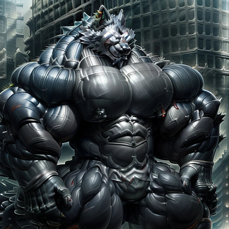 (masterpiece, best quality, detailed:1.2) detailed full body, 8K, freddy, wolf muscular werewolf, muscular! Commission for High Res,
unusually developed muscular body, body full of huge muscles. 
pectorales enormes. Exaggeratedly huge muscles. Gigachad Muscular, 8K, Masterpiece, highres, future fiction. black visor, Detailed head, Detailed Body,full body, Detailed abs, wearing crNanosuit,strong and imposing, thicc, city