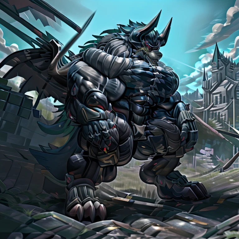 (gigantic muscles), 8K, Masterpiece, highres, Detailed head, Detailed Body, full body, Detailed abs, wearing crNanosuit, big muscle (pecs, triceps, traps) unusually developed muscular body,
body full of huge muscles.
pectorales enormes. Exaggeratedly huge muscles. Gigachad Muscular, gigantic muscles, Colossal giant NANOSUIT over a battlefield, The claws are sharp, Sharp teeth, Spread wings, have big wings. black wings, nj5furry, Animal paws, castle, black visor, demon lord dragon batzz