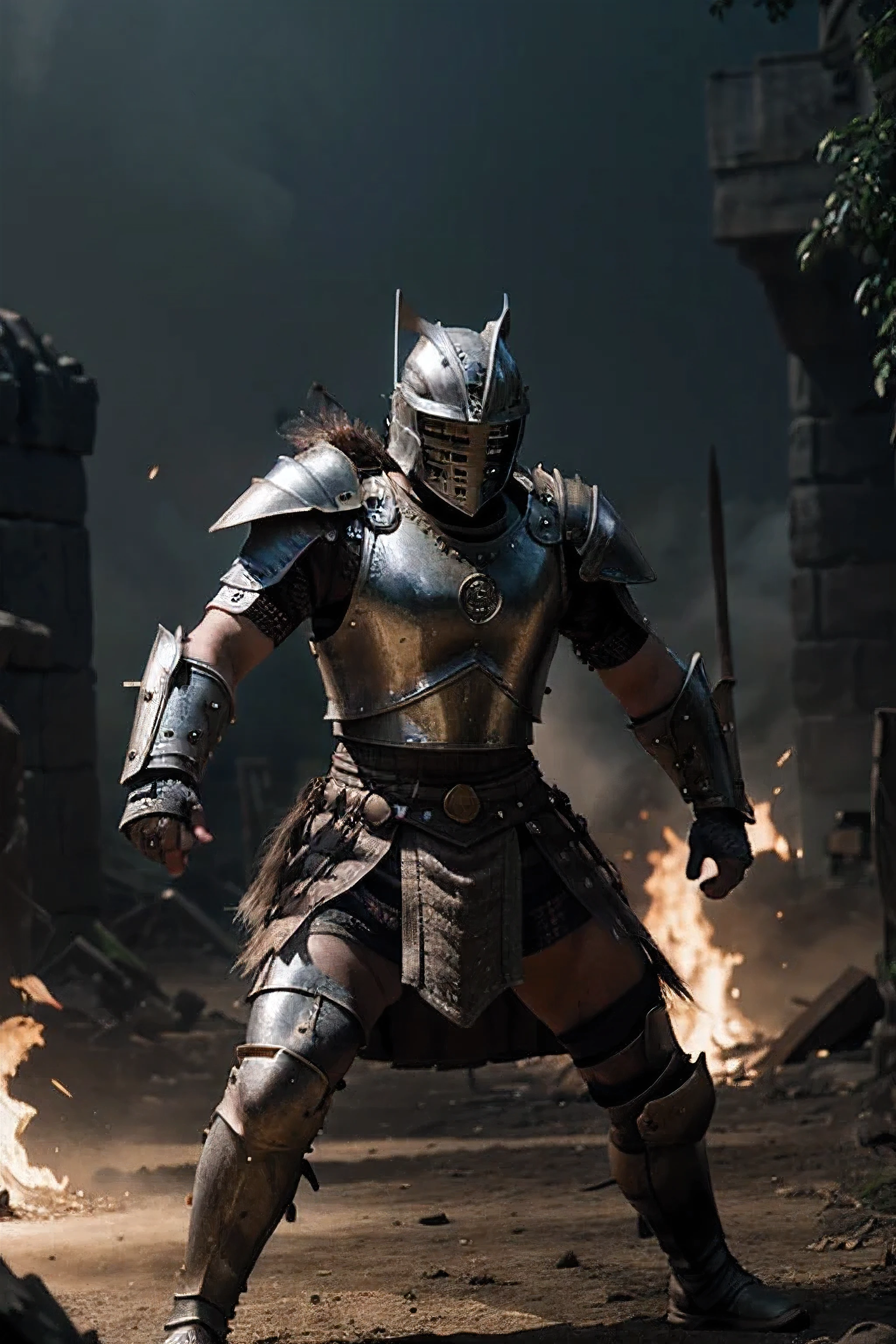 Warrior wearing armour fighting enemies strong and powerful 4k image