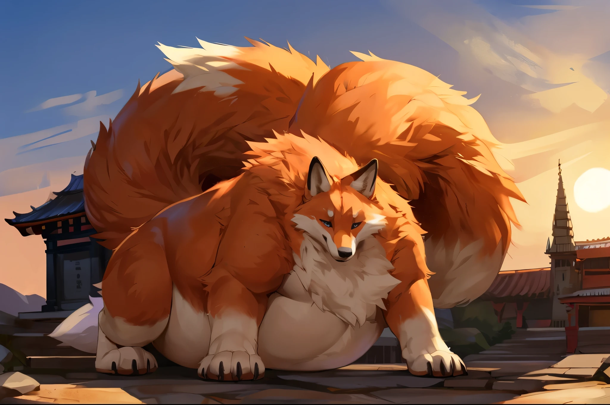 4k ultra quality, 4k full body view,(ultra high detailed body),((feral)) fox,by mystikfox61, by glitter trap boy,feral paws, by bebebebebe,by morethreedee, by seibear,(thick thigh),(chubby thigh),thicc thigh,thick legs,chubby legs,thicc legs,massive butt,enomorous thigh,massive thigh,massive legs,thick lower legs,wide legs,(detailed thigh),(wide thigh),fluffy belly sharp nails,((sfw)),(ultra detailed face),detailed eyes,big tail,fluffy tail,(detailed tail),enomorous tail,bigger tail,huge tail,volumetric light,big paws,(thick paws),fluffy paws,furry paws,enomorous paws,(feral focus), beast,(bigger lower body),(long legs),front view,master works, super fine, 4k resolution, high quality,high picture detail,dark fantasy,illusory engine, Masterpiece,dire fox,shrine,faint lighting,charming (feral) body,hyper belly,chubby (feral) body,macro,giga