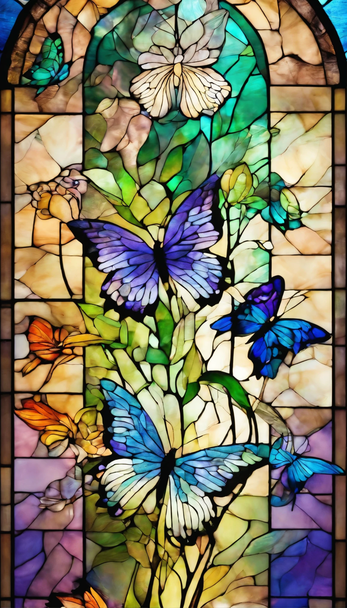 The background is greenblue,All expressed with jewels, the arrival of spring, various beautiful wisteria flowers,Swallowtail butterfly,beautiful birds
, angles looking up from below, various jewels falling from the sky, wonderful and beautiful superb view, slightly hazy, fantastic, high resolution, 8K, (best quality, highres, realistic:1.37), shiny metallic flowers, intricate and delicate petals, reflective surfaces, vibrant colors, intricate details, close-up view, surreal garden, surreal beauty, dreamy atmosphere, fine art, abstract botanicals, metallic sculpture, contrasting textures, ethereal glow