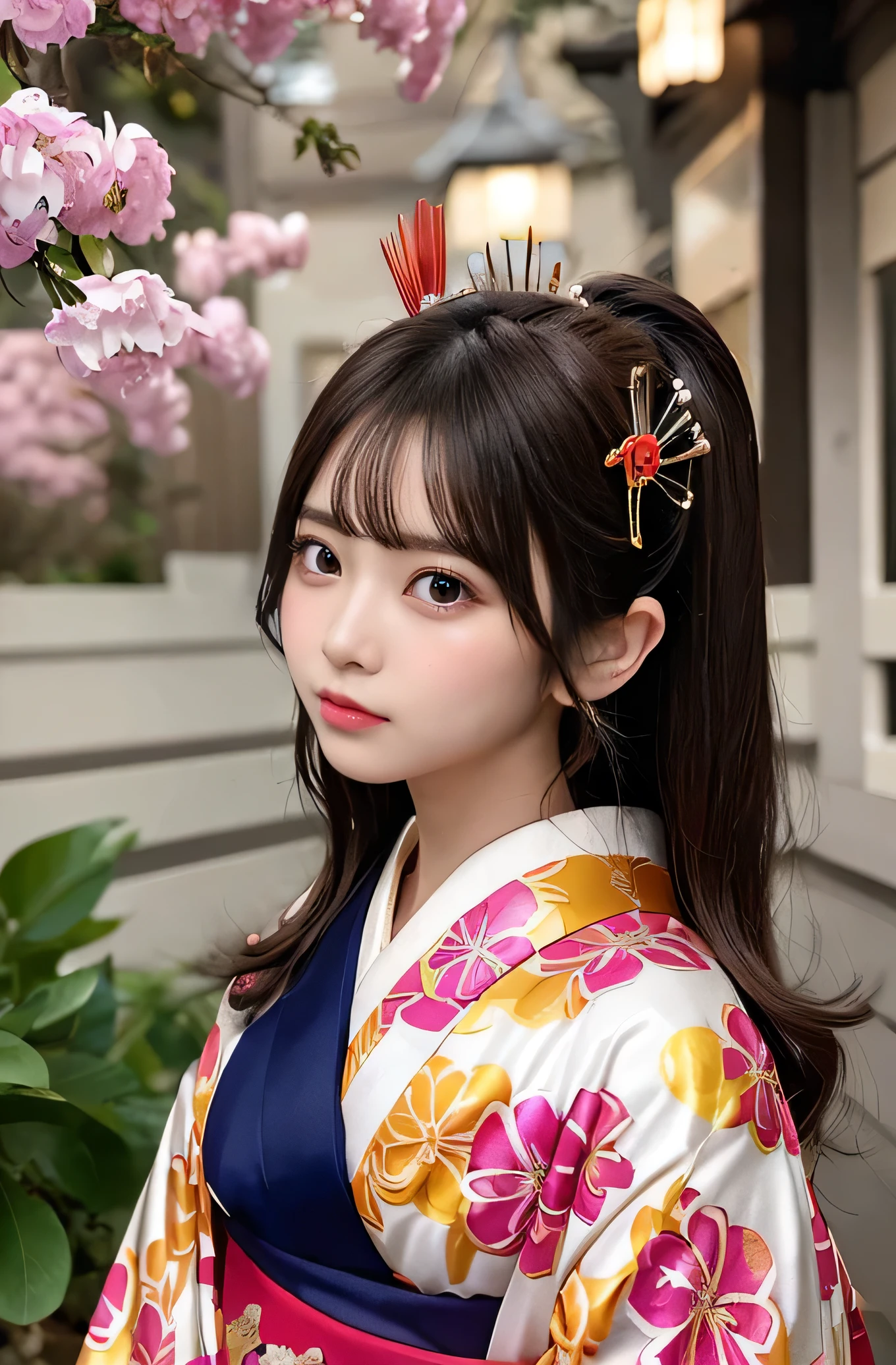 Angelic Very beautiful cute girl,11 yo,
Beautiful detailed eyes, 
Detailed double eyelids,
(Large eyes:1),
Long straight brown hair, 
see-through bangs,
Sharp Focus,small straight nose,
beautiful detailed face and eyes, 
drooping eyes,
(Soft Saturation: 1.3), (Fair skin: 1.2),BREAK  (gorgeous flamboyantly colored apprentice geisha costume :1.3),
(apprentice geisha costume :1.4) ,(very beautiful kimono:1.2),
Costume lighting