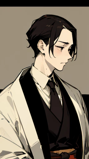 Taisho period、Pale-faced man、disease、Dark kimono、Upper Body