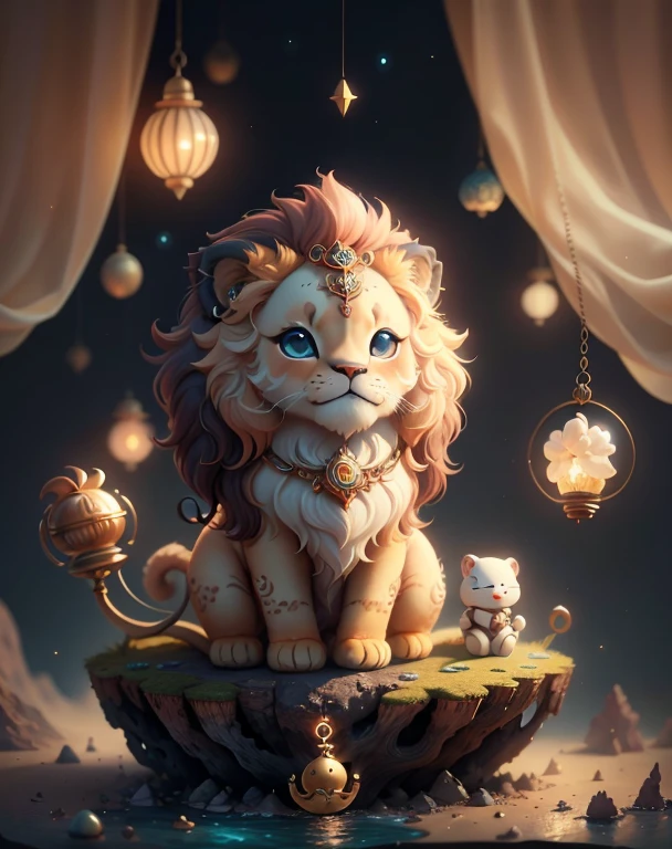 Configuring centering, Symmetrical Configuration, Small cute lion, Anchored to an otherworldly location by magical anchors, Very detailed, high quality, 4K, Ultra-high resolution