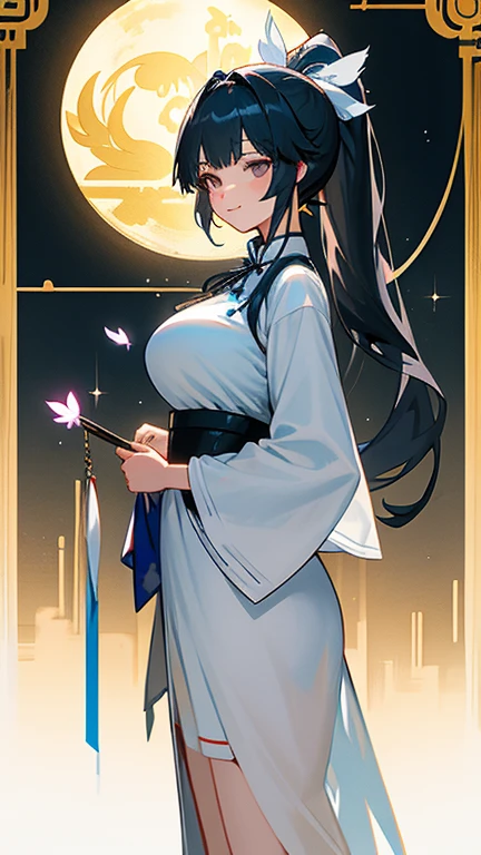 Anime girl wearing headphones and white dress standing in front of the city, From the Azur Lane video game, Azure Lane style, Girls Frontline style, from Girls Frontline, from the night of the ark, Girls Frontline universe, Girls Frontline cg, 《Azur route》Role in, Fine details. Girls Frontline, Girls Frontline, Perfect girl, Ayaka Genshin Impact, A dead girl、漂亮又beauty的眼睛、Lovely、Professional lighting、best quality、beauty、(Uniforms: 1.5)、Ponytail、(Large Breasts: 1.3)、Proportionate face、School、Beautiful legs、whole body，white hair，person with bright smile，paint，Wearing cheongsam，Texture and sophistication，Combined with Chinese style elements，Feathers flying，Create fantastic effects，用高品質的圖片呈現Beautifully作品。(Little Girl: 1.5), Lace, ribbon, Hanfu, (masterpiece, Side light, Beautifully and fair gray eyes: 1.2), masterpiece, Practical, Glowing eyes, Shiny hair, Black Hair, Long hair, Glowing skin, Solitary, Awkward, Strapless, Beautifully, fair, garden, Flowers, fluttering petals,