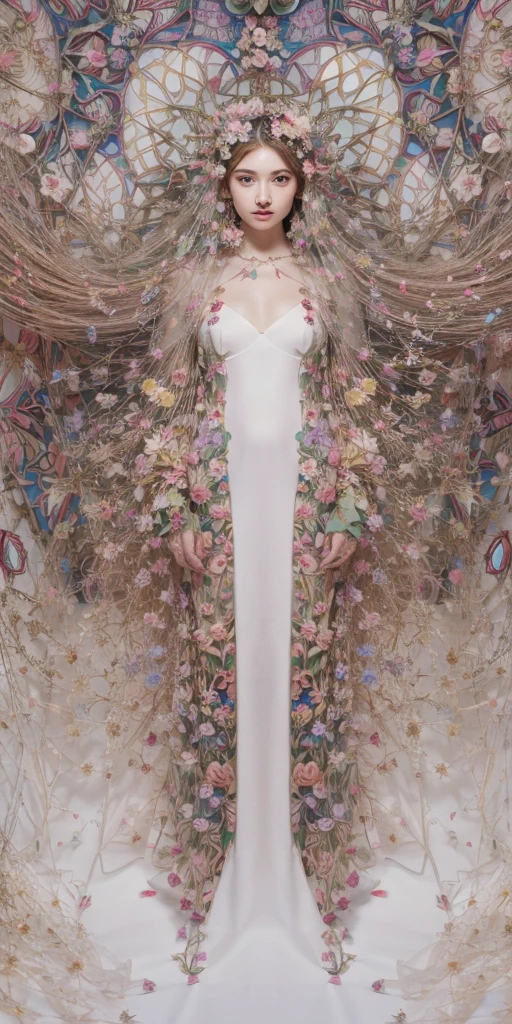 An arafed woman with a long shawl and a dress with flowers, feminine ethereal, james jean and wlop, inspired by Yanjun Cheng, inspired by Hsiao-Ron Cheng, beeple and alphonse mucha, ethereal details, a still of an ethereal, james jean & alphonse mucha, hyperrealistic art nouveau, a stunning young ethereal figure.
Masterpiece, ultra detailed, realistic, photo realistic, high detail RAW color photo, professional photograph, extremely detailed, finely detail, lens flare, Dynamic lighting, 8K, RAW Photo, Best High Quality, Masterpiece: 1.2, Ultra HD: 1, High Detail RAW Color Photo, Pro Photo, Realistic, Photo Realistic: 1.5, Live Photo, Super detailed, Masterpiece, Real Skin, Realistic Skin, Realistic HD Eyes, Highly detailed Eyes, Perfect Eyes, Perfect face, Perfect fingers, extremely detailed face, extremely detailed eyes, extremely detailed skin, perfect anatomy.