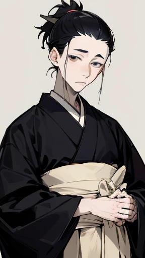 Black kimono from the Taisho period、(Pale-faced man)、(disease)、