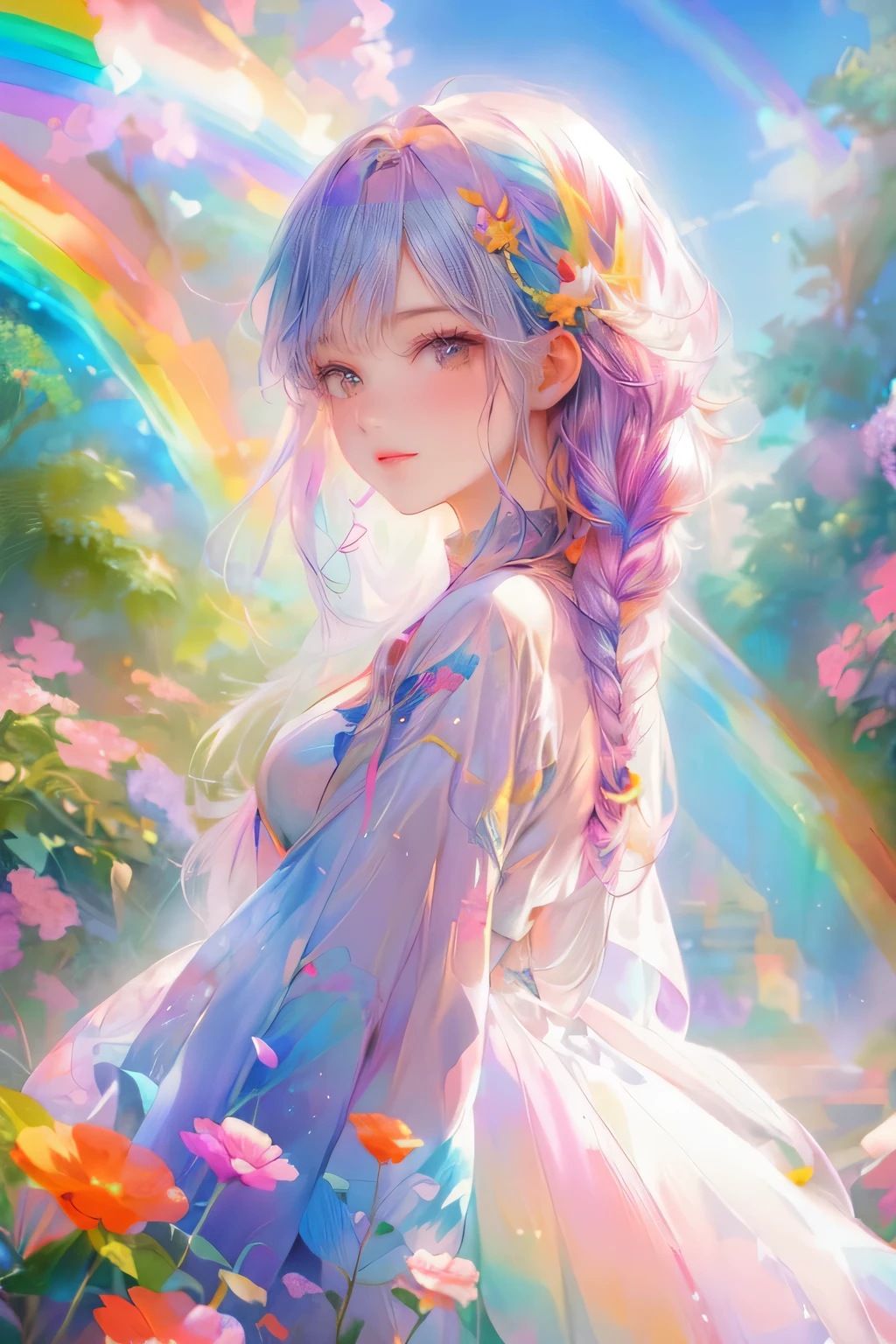 a close up of a girl with a rainbow in her hair, beautiful anime girl, beautiful anime style, anime style 4 k, beautiful anime art style, beautiful anime portrait, beautiful anime, cute anime girl, pretty anime girl, beautiful fantasy anime, anime artstyle, beautiful anime art, beautiful anime artwork, anime art wallpaper 4 k, anime art wallpaper 4k