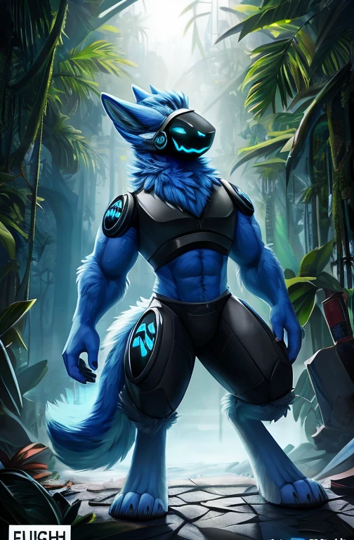 , (((Light blue fur protogen))) , big chest, day, sexy, sensual, detailed, uploaded to e621, beautiful and detailed portrait of an anthropomorphic Light blue fur protogen, (((male ))) uploaded to e621, zaush, foxovh, movie lighting, , thicc, alone, ((submissive)) , view, muscular toned, muscles, muscular build, in a abandoned jungle temple in a empty forest outside temple in background, movie cover, movies poster