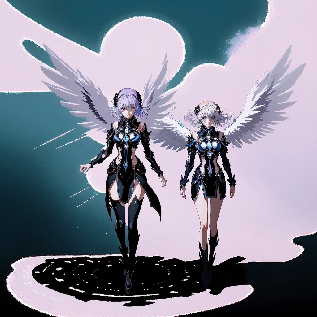 Cartoon character with wings flying over woman in black dress, Cool Anime 8K, Devil anime girl, Anime epic artwork, best anime 4k konachan wallpaper, angel knight girl, 2. 5d cgi anime fantasy artwork, Angels Observe Demons, Anime Key Art, Eros and Thanatos, Dark Angel, epic anime style, Ghost Slayer Art Style