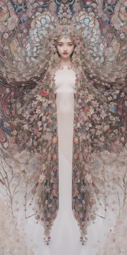 An arafed woman with a long shawl and a dress with flowers, feminine ethereal, james jean and wlop, inspired by Yanjun Cheng, inspired by Hsiao-Ron Cheng, beeple and alphonse mucha, ethereal details, a still of an ethereal, james jean & alphonse mucha, hyperrealistic art nouveau, a stunning young ethereal figure.
Masterpiece, ultra detailed, realistic, photo realistic, high detail RAW color photo, professional photograph, extremely detailed, finely detail, lens flare, Dynamic lighting, 8K, RAW Photo, Best High Quality, Masterpiece: 1.2, Ultra HD: 1, High Detail RAW Color Photo, Pro Photo, Realistic, Photo Realistic: 1.5, Live Photo, Super detailed, Masterpiece, Real Skin, Realistic Skin, Realistic HD Eyes, Highly detailed Eyes, Perfect Eyes, Perfect face, Perfect fingers, extremely detailed face, extremely detailed eyes, extremely detailed skin, perfect anatomy.