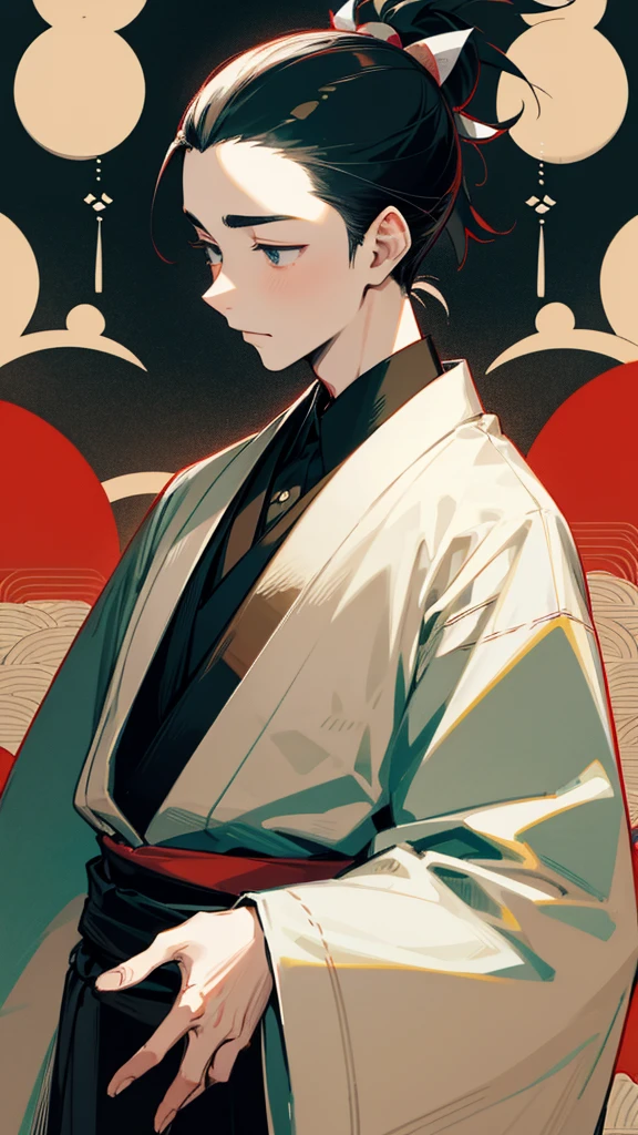 Taisho period、(Pale-faced man)、(disease)、Dark kimono、Upper Body