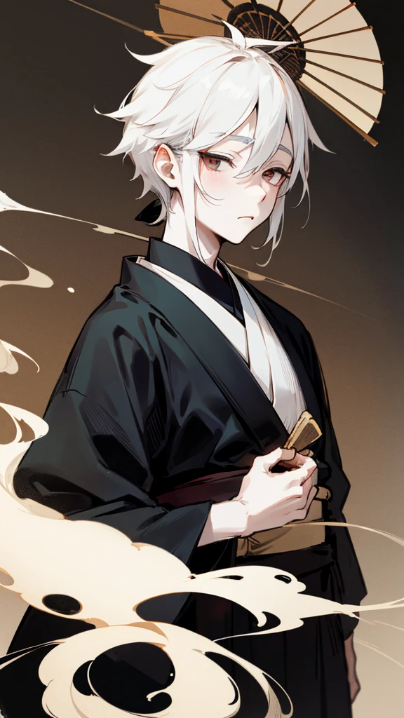 Black kimono from the Taisho period、(Pale-faced man)、(disease)、