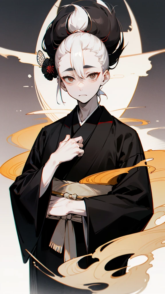Black kimono from the Taisho period、(Pale-faced man)、(disease)、