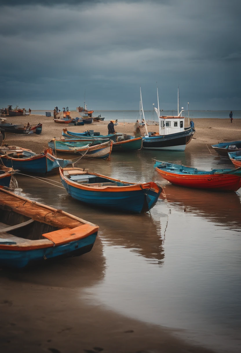 A group of people fishing boats fisherman sailing boats at the seaside