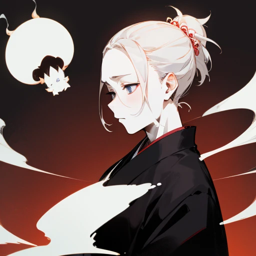 Black kimono from the Taisho period、（Pale-faced man）、（disease）、