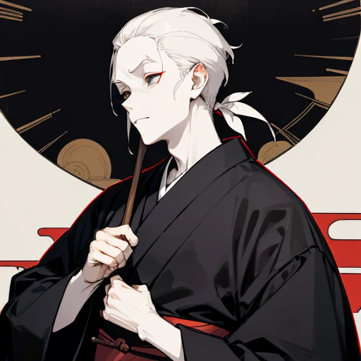 Black kimono from the Taisho period、（Pale-faced man）、（disease）、Upper Body