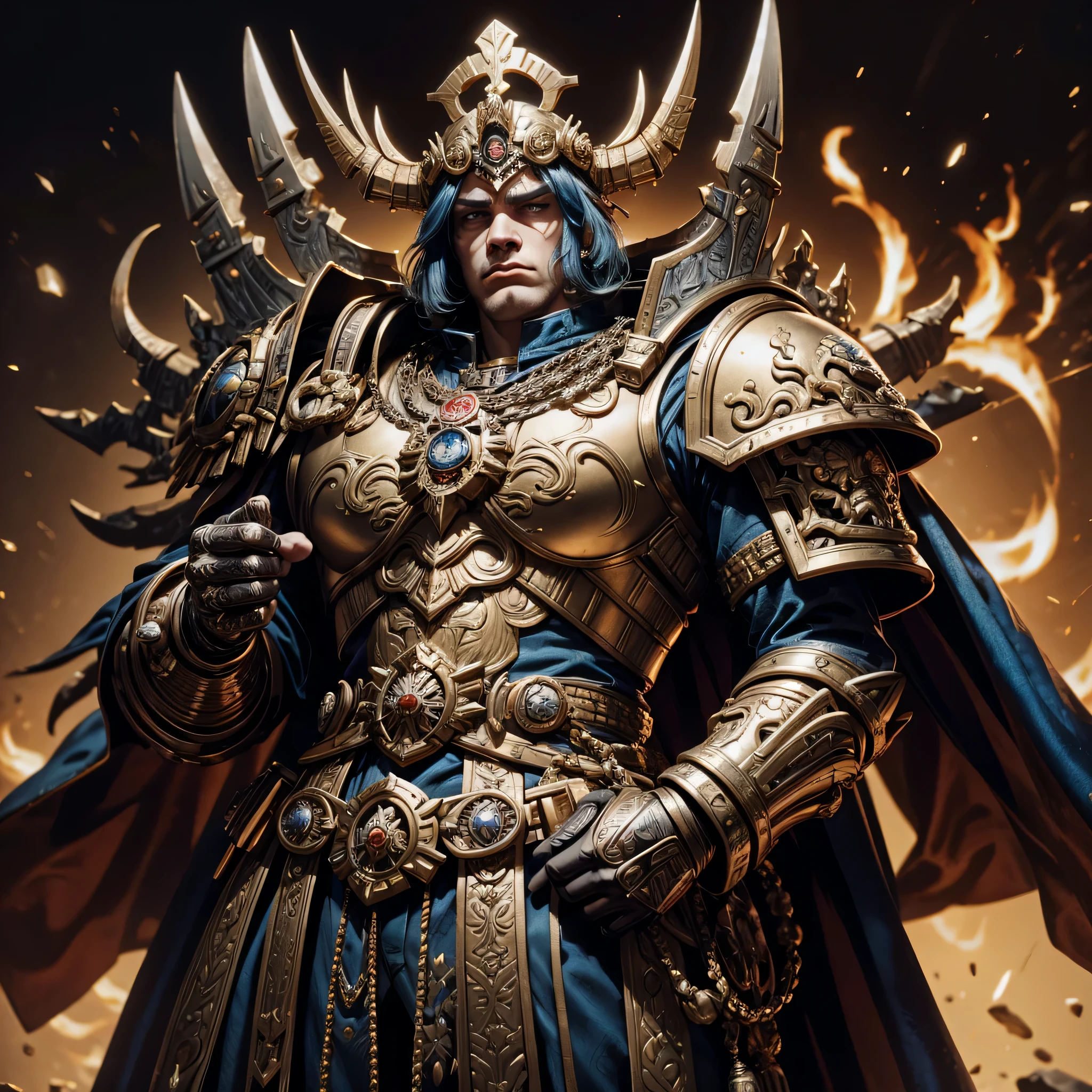 kramer as god emperor, warhammer 40k, ornate armor, (high detailed skin_1.2), 8k uhd, dslr, sharp