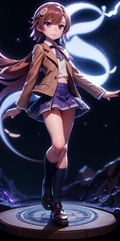 , Purple eyes, magic circle, Blue Fire, Blue Flame, wallpaper, landscape, Depth of written boundary, night, Particles of light, light, Side light, Thighs, destiny \(series\), Genshin Impact, ****, Open jacket, skirt, Knee socks,