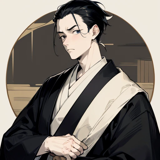 Man in black kimono from the Taisho period、（Pale-faced man）、（Sick man）、Upper Body