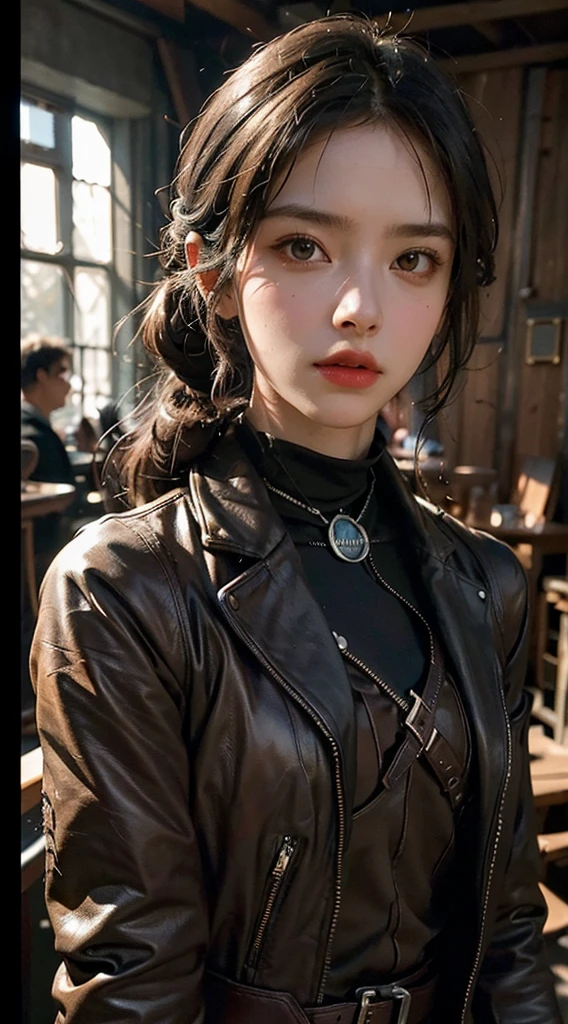 A girl in steampunk clothing poses with goggles, Dark chestnut and light brown style, Romantic nostalgic theme, aetherclockpunk, Made of all the above materials, fire core, Romanticized femininity, Unified stage image ,((Slim, small)), photoPractical, photo, masterpiece, Practical, realism, photorealism, High contrast, photoPractical digital art trending on Artstation 8k HD high definition detailed Practical, detailed, Texture, hyper detailed, Practical Texture, armature, best quality, Ultra-high resolution, (photoPractical:1.4),, high resolution, detailed, raw photo, Sharp Reinsurance, by lee jeffries nikon d850 film stock photograph 4 kodak portra 400 camera f1.6 lens rich colors hyper Practical lifelike texture dramatic lighting unrealengine trending on artstation cinestill 800,