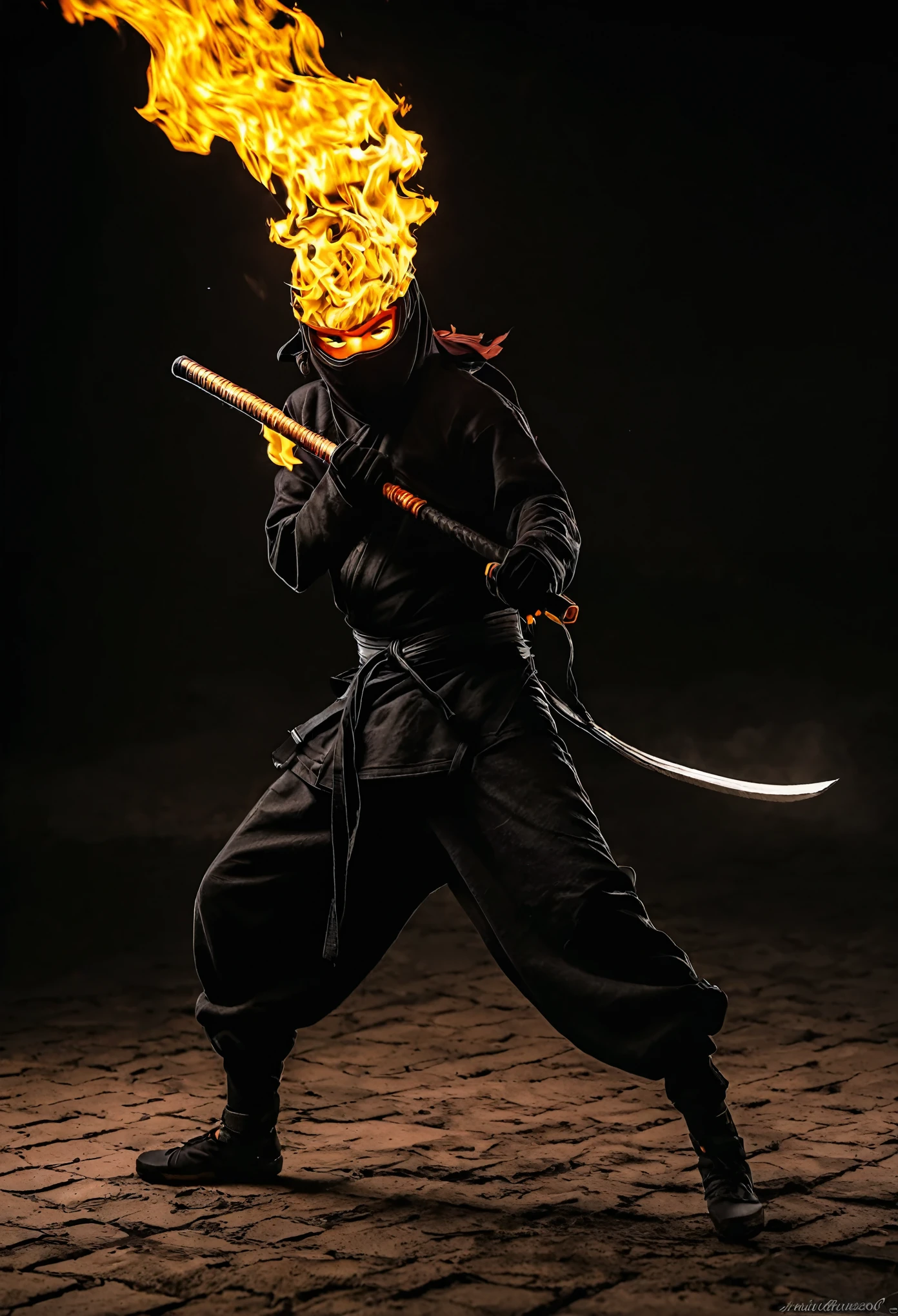 Ninja animado de fuego