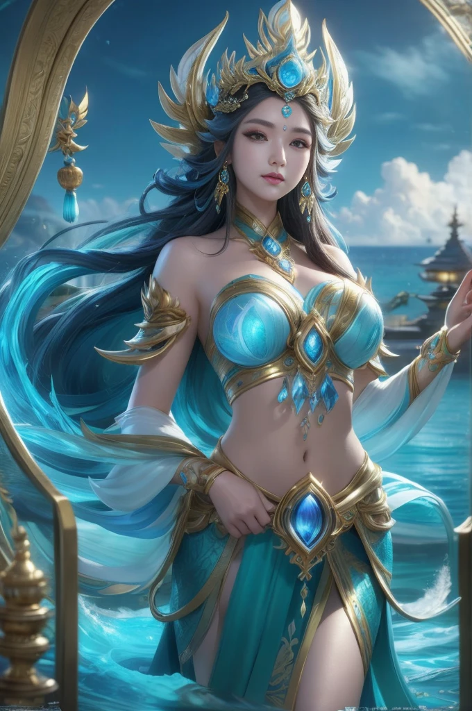 (high quality), (masterpiece), (detailed), 8K Hyperrealistic Image of Kadita, Ocean Goddess, in the future environment, Intricate detail and realistic accuracy in depicting Japanese girl characters.