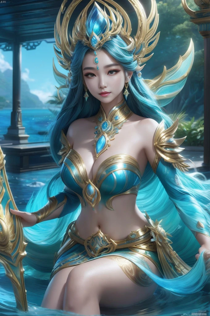 (high quality), (masterpiece), (detailed), 8K Hyperrealistic Image of Kadita, Ocean Goddess, in the future environment, Intricate detail and realistic accuracy in depicting Japanese girl characters.