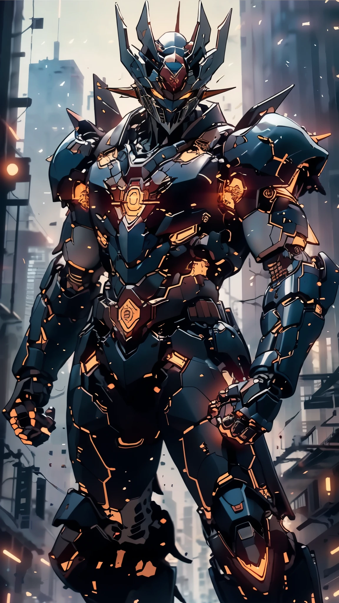 A man wearing a full-face helmet, a fantasy-style biotech armored combat suit, green eyes, (a composite layered chest armor), fully enclosed shoulder guards, matching arm and leg guards, the belt is adorned with Z mark, (the color scheme is primarily white with red and blue accents), the design balances heavy with agility, a high-tech bio-mecha armor, (Armor Concept Inspired by Mazinger Z, stand on the top of a skyscraper in a futuristic sci-fi city), this character embodies a finely crafted fantasy-surreal style armored hero in anime style, exquisite and mature manga art style, (battle damage, element, plasma, energy, the armor glows), ((male:1.5)), metallic, real texture material, dramatic, high definition, best quality, highres, ultra-detailed, ultra-fine painting, extremely delicate, professional, perfect body proportions, golden ratio, anatomically correct, symmetrical face, extremely detailed eyes and face, high quality eyes, creativity, RAW photo, UHD, 32k, Natural light, cinematic lighting, masterpiece-anatomy-perfect, masterpiece:1.5