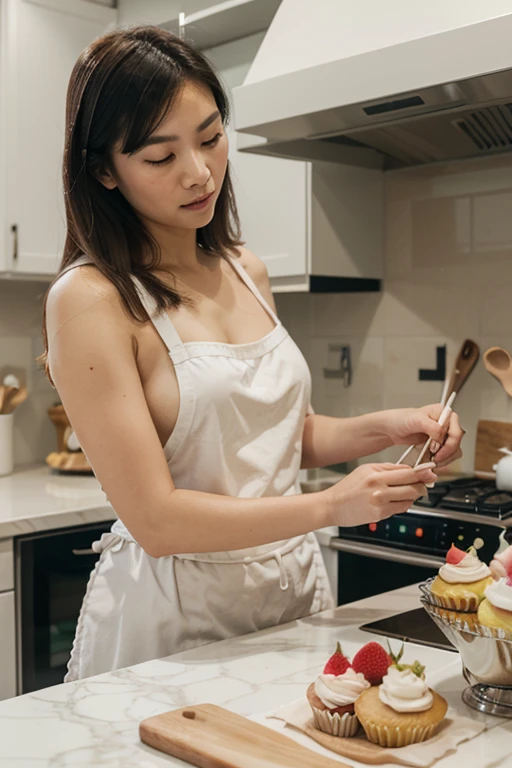 Asian family making cupcakes in the kitchen, family of 4, including baby and adult, a boy and a girl, making cupcakes, cupcakes, kitchen scene, high detail, real photo economic, wide frame, bright and wide scene, white tones, modern kitchen, Asian family baking in the kitchen, family of 4, baking, cupcakes, kitchen scene, high detail, realistic photo, wide frame, light and wide scene, white tones, kitchen modern, wide kitchen background, baking dough, detailed hands, hands with full joints, realistic hands, clear faces