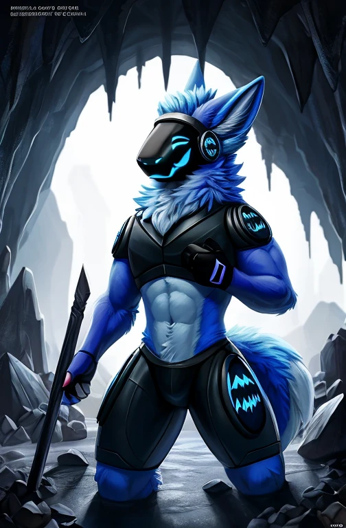 , (((Light blue fur protogen))) , big chest, day, y, sensual, detailed, uploaded to e621, beautiful and detailed portrait of an anthropomorphic Light blue fur protogen, (((male))) uploaded to e621, zaush, foxovh, movie lighting, , thicc, alone, muscles, muscular build, in a abandoned jungle temple in a empty forest outside temple in background, movie cover, movies posters, inside a big cave with lots of rocks holding a torch in his hand and there is bat's in the cave too, cave mining inside a cave, cave miner
