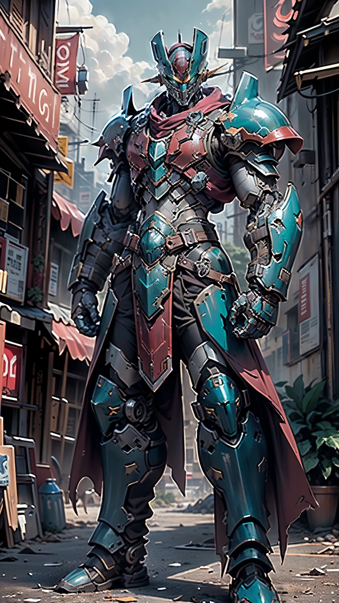 A man wearing a full-face helmet, a fantasy-style biotech armored combat suit, green eyes, (a composite layered chest armor), fully enclosed shoulder guards, matching arm and leg guards, the belt is adorned with Z mark, (the color scheme is primarily white with red and blue accents), the design balances heavy with agility, a high-tech bio-mecha armor, (Armor Concept Inspired by Mazinger Z, stand on the top of a skyscraper in a futuristic sci-fi city), this character embodies a finely crafted fantasy-surreal style armored hero in anime style, exquisite and mature manga art style, (battle damage, element, plasma, energy, the armor glows), ((male:1.5)), metallic, real texture material, dramatic, high definition, best quality, highres, ultra-detailed, ultra-fine painting, extremely delicate, professional, perfect body proportions, golden ratio, anatomically correct, symmetrical face, extremely detailed eyes and face, high quality eyes, creativity, RAW photo, UHD, 32k, Natural light, cinematic lighting, masterpiece-anatomy-perfect, masterpiece:1.5