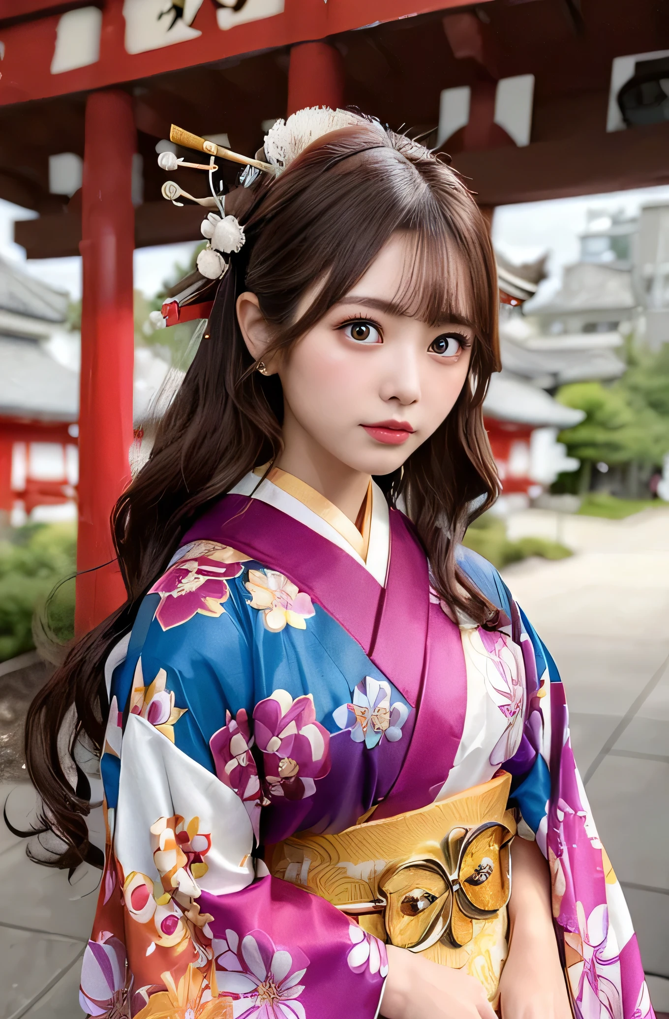 Angelic Very beautiful cute girl,,
Beautiful detailed eyes,
Detailed double eyelids,
(Large eyes:1),
Long straight brown hair,
see-through bangs,
Sharp Focus,small straight nose,
beautiful detailed face and eyes,
drooping eyes,
(Soft Saturation: 1.3), (Fair skin: 1.2),BREAK (very gorgeous flamboyantly colored apprentice geisha costume :1.5),body shot,
(apprentice geisha costume :1.4) ,(very beautiful kimono:1.2),
Costume lighting