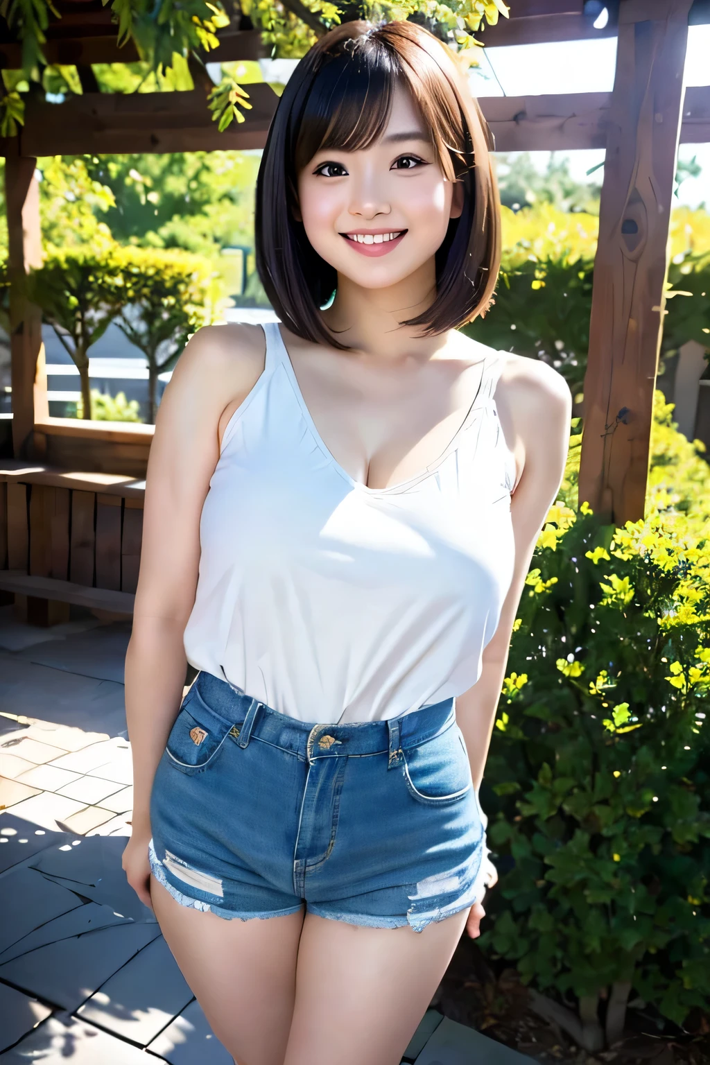 Beautiful, sculpted figure,cute bra＆shorts、Plump Thighs、Young,Beautiful beauty,Raccoon face,Bob Hairstyle、Japanese,Beauty,Girl,Standing with your legs apart,Posture: Standing,Chubby,Plump,Thighs,cute、Watching the audience、High resolution、Very detailed、masterpiece、(8K、highest quality、masterpiece:1.2)、(Realistic、Photorealistic:1.37) High Resolution、Ultra-detailed、One girl 、cute face, solo,Beautiful smile, Depth of written boundary, Lens flare light、(Blushing your nose)、(Laughter:1.15)、Small breasts、Beautiful and delicate eyes、Floating Hair Nova Frog Style ((Best image quality、8K、masterpiece：1.3))、whole body,Beautiful legs,Realistic high quality photos、highest quality、cute girl～Well-formed face、smile、Long Hair,Mouth gloss,Glossy mouth,