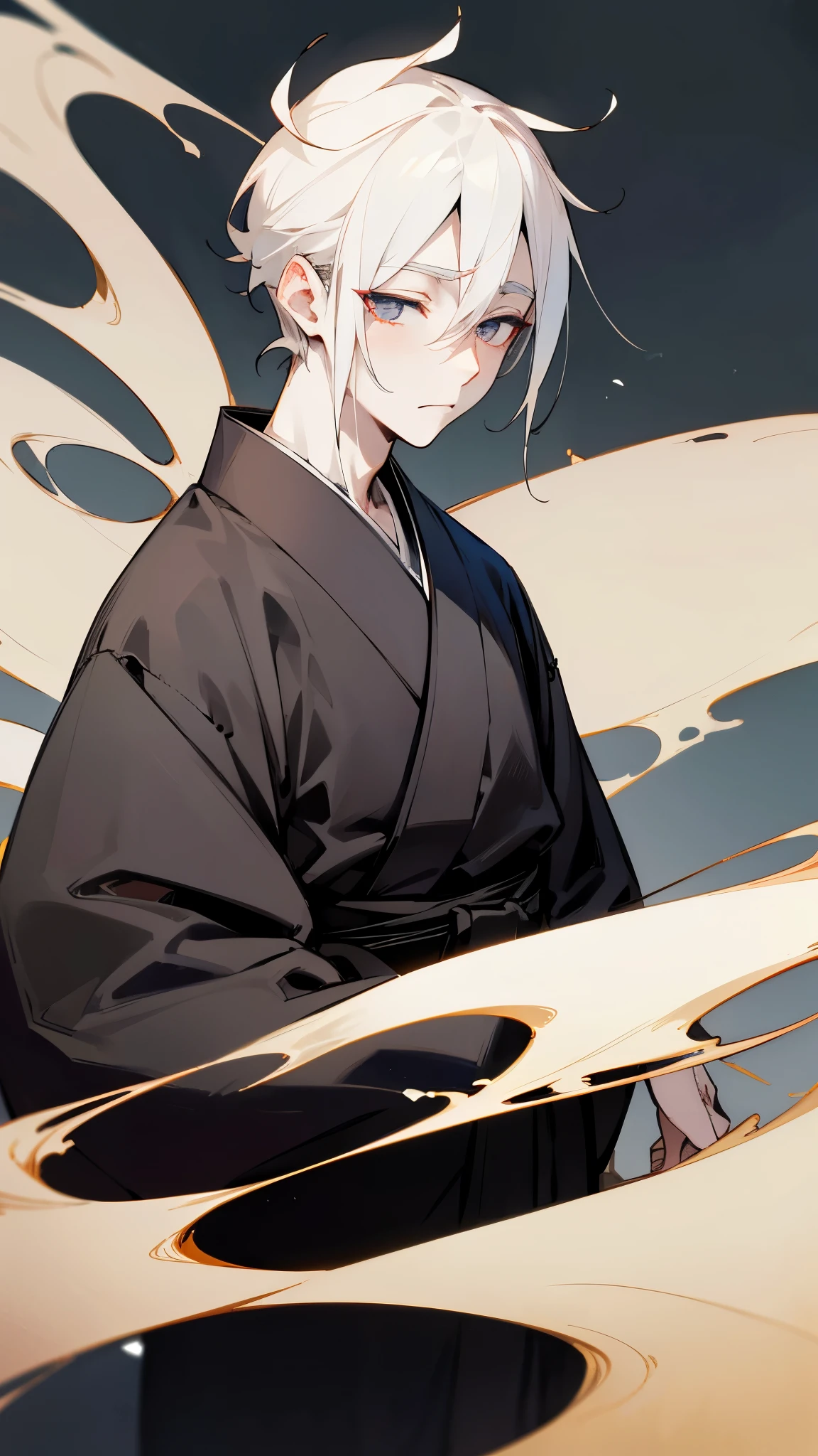 Black kimono from the Taisho period、(Pale-faced man)、(disease)、