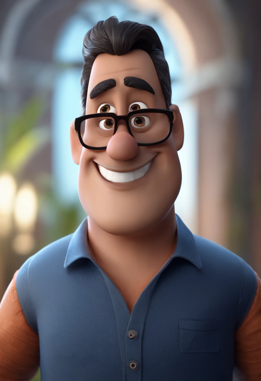 Cartoon character of a man with black glasses and a blue shirt, animation character, Caractere estilizado, animation style rendering, 3D estilizado, Arnold Maya render, 3 d render stylized, toon render keyshot, Personagem 3D, Personagem 3D, 3d rendering stylized, 3 d character render, personagem de desenho animado, Personagem de close up, Pose de personagem, (Estilo Pixar) (master part:1.2) (Bokeh) (best quality) (pele detalhada) (textura detalhada) (8k) (argila) (Cinematic lighting) (sharp focus