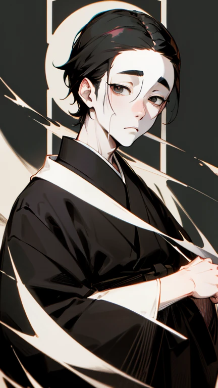 Black kimono from the Taisho period、(Pale-faced man)、(disease)、